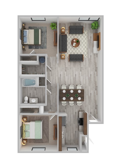 Floor plan for 2 beds, 1 bath, 819 sqft